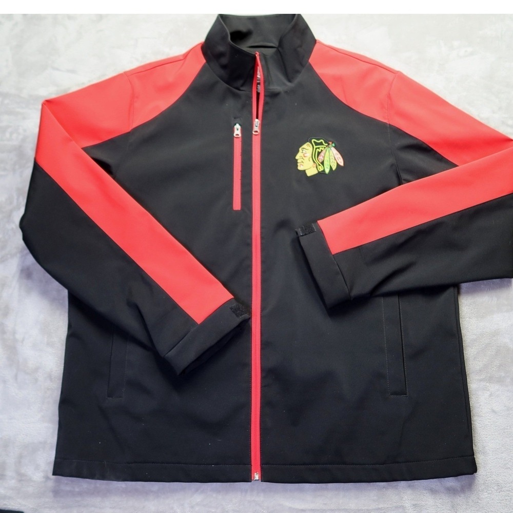 Chicago Blackhawks NHL Sports by Carl Banks Black Red Full Zip Jacket Men XL‎